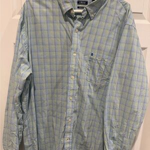 IZOD Men's Green and Blue Plaid Shirt